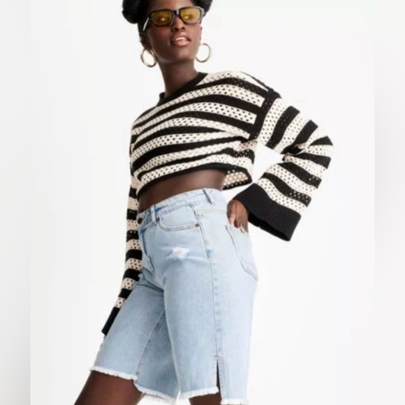 NWT Future Collective with Alani Lightly Distressed Bermuda Denim Shorts - Picture 1 of 4